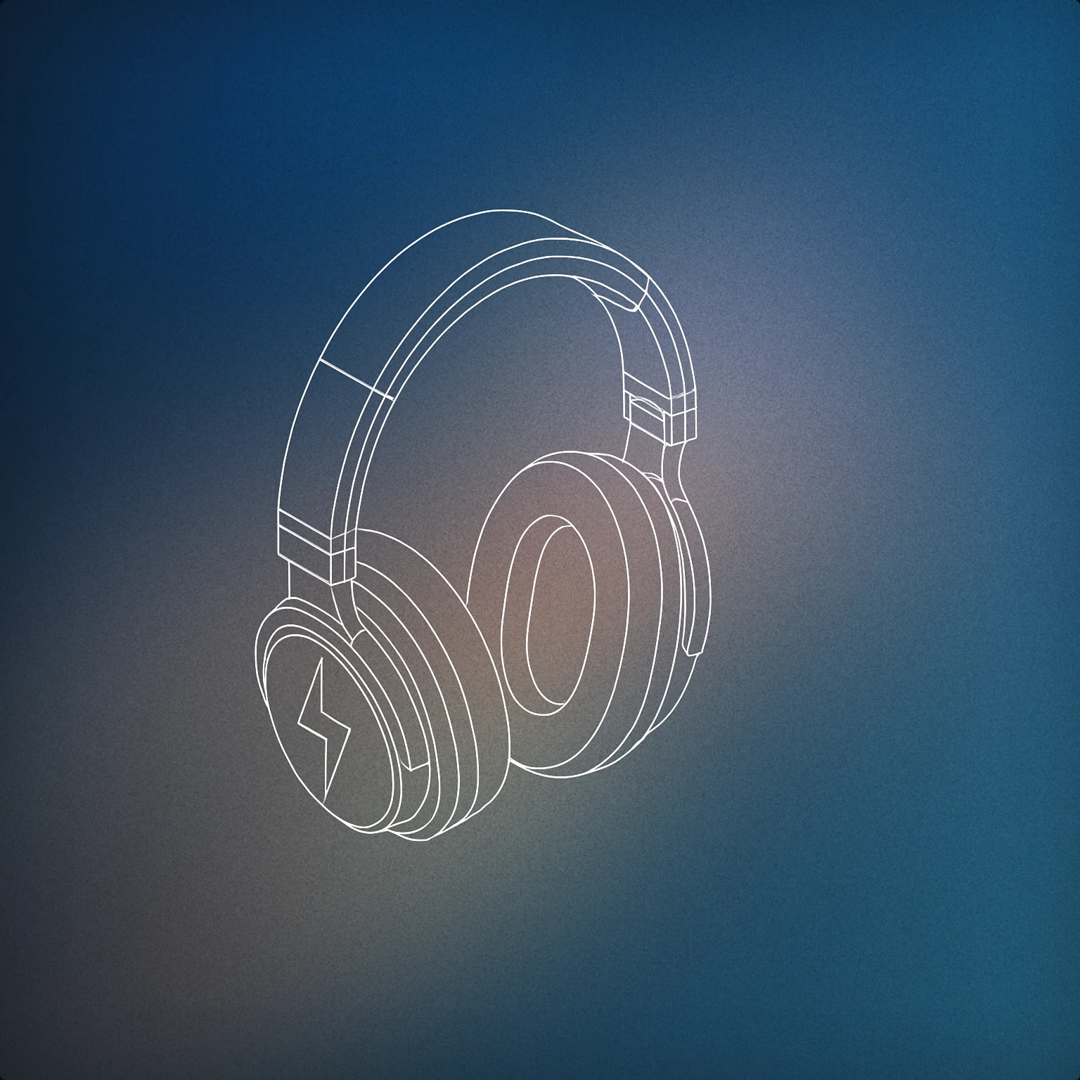 Cover of headphones with a visible lightning bolt icon integrated into one earcup for Charge sound effects