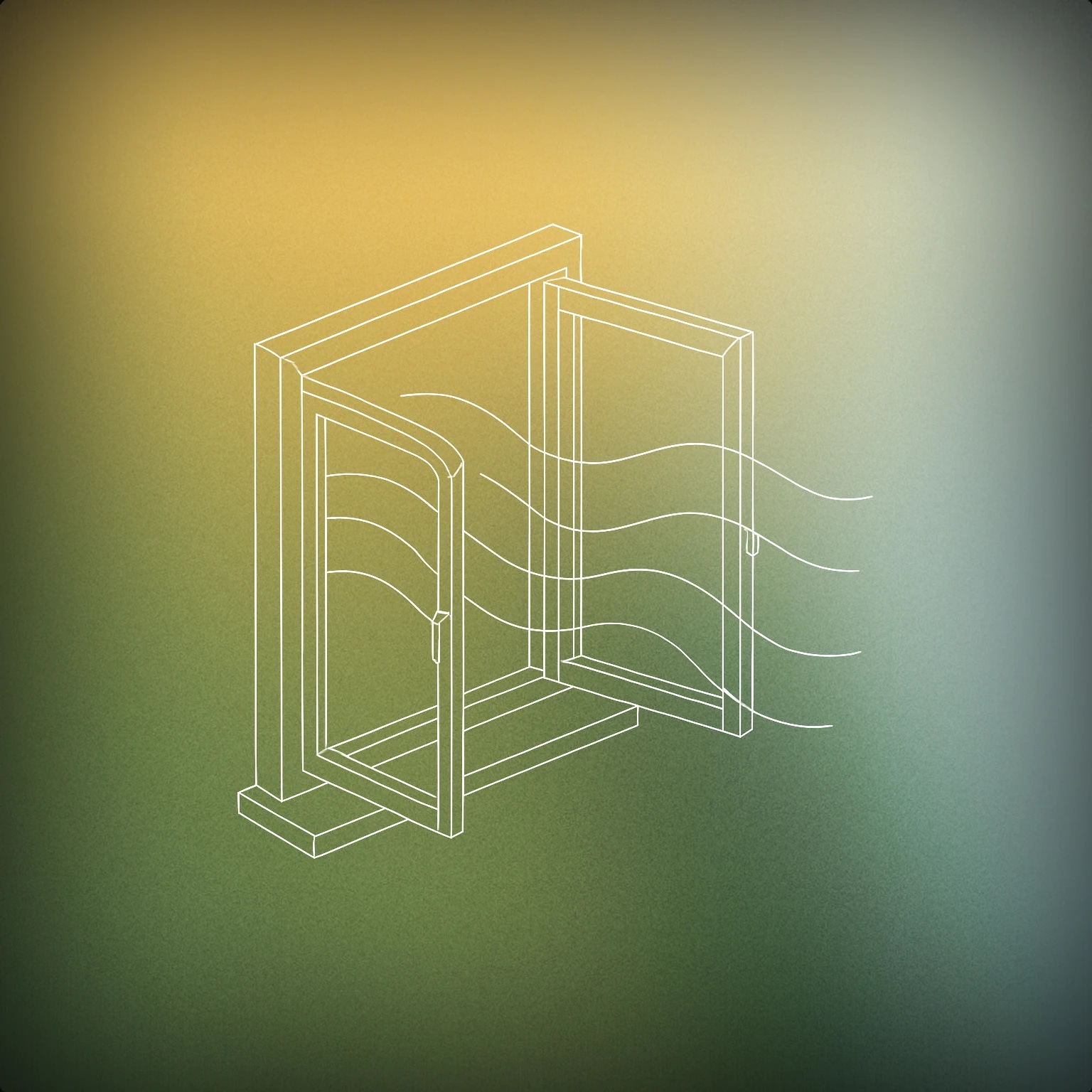Cover of an open window with gently curved lines flowing through it for Soft Wind sound effects