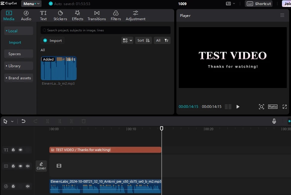 TEST VIDEO screen with "Thanks for watching!" message.
