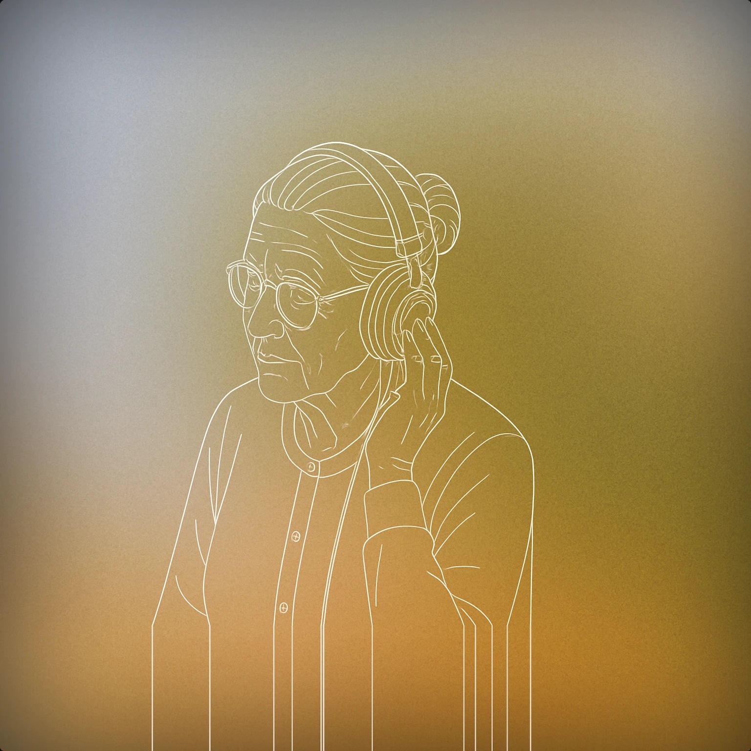 Cover of elderly woman listening to headphones for Elderly female voice library