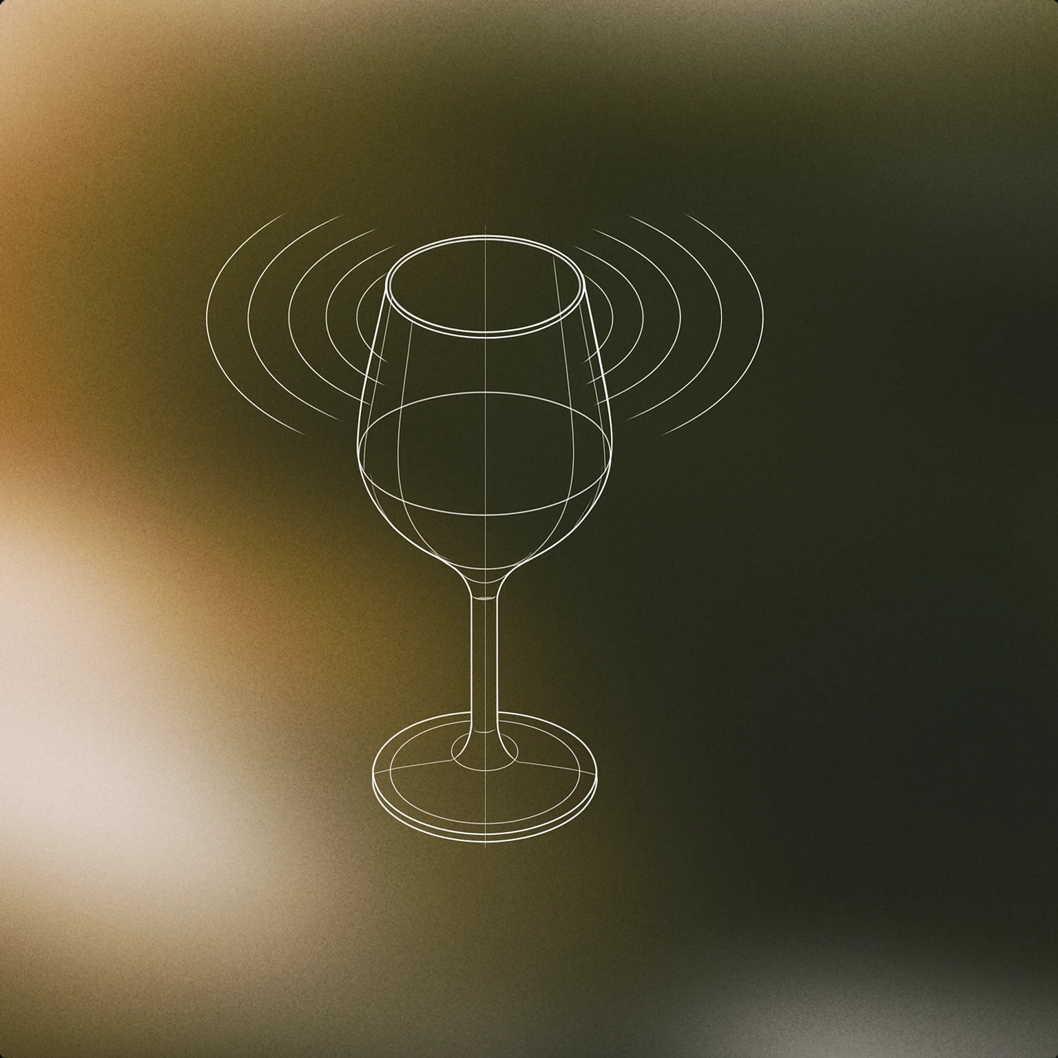Cover of wine glass with subtle soundwave ripples emanating from the rim for Food & Drink sound effects