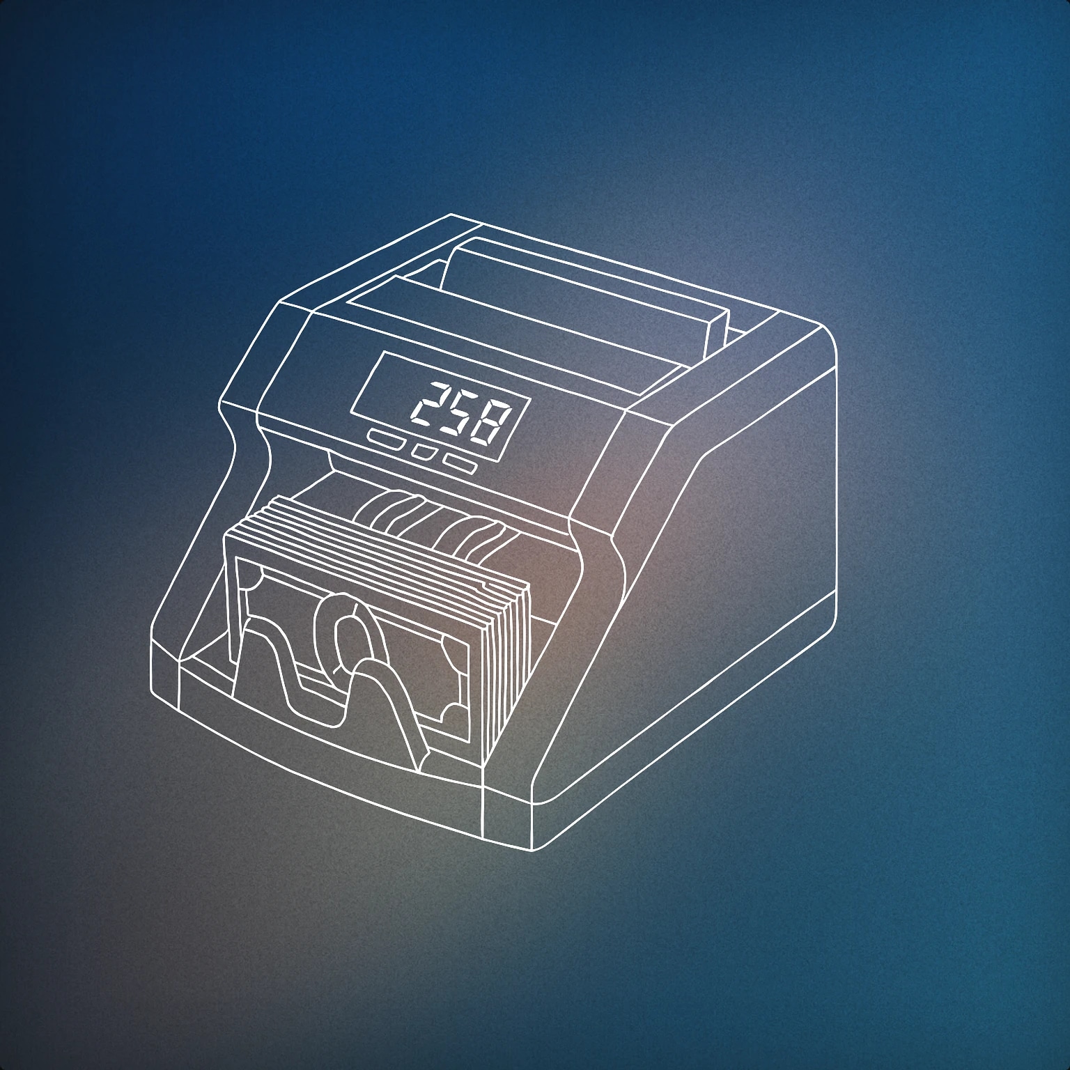 Cover of A simplified cash counting machine with a visible stack of bills being processed through a central slot, and a digital display showing a number for Cash Counting Machine sound effects