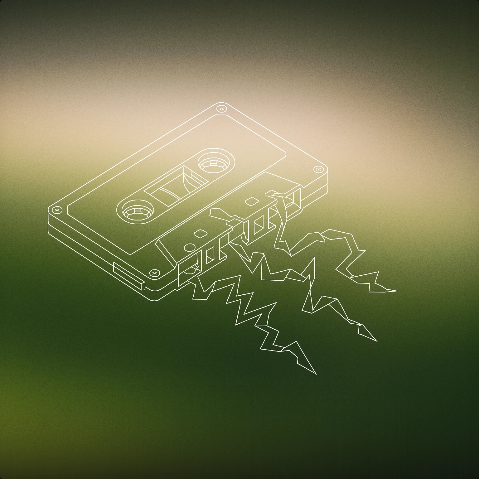 Cover of Fragmented audio cassette tape with jagged, broken tape spilling out for Glitch sound effects