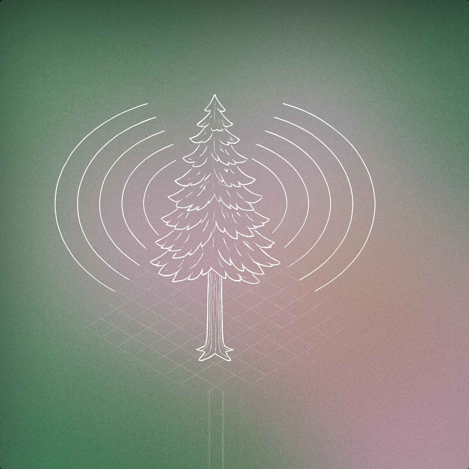Cover of A tall pine tree with stylized, gently curved lines radiating outward from its trunk to suggest the spreading of sound for Forest Ambience sound effects