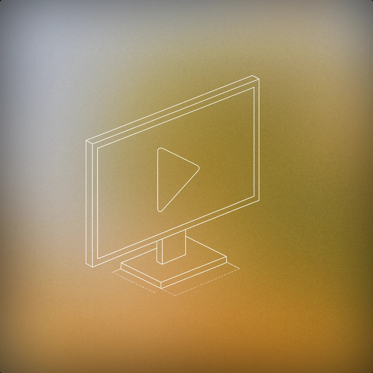 Cover of flat screen display with a subtle play button icon at its center for Video sound effects