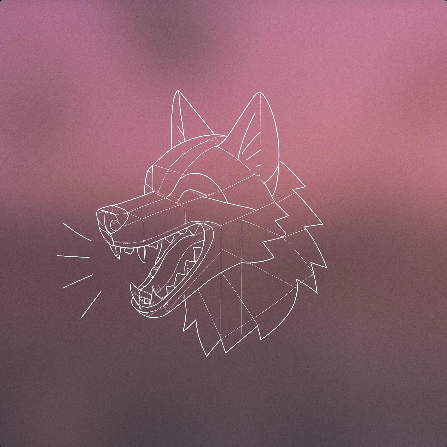 Cover of A stylized wolf head with an open mouth shaped into a wide grin, showing pronounced teeth, and a few simple curved lines emanating from the mouth to suggest laughter for Cartoon Wolf Laugh sound effects