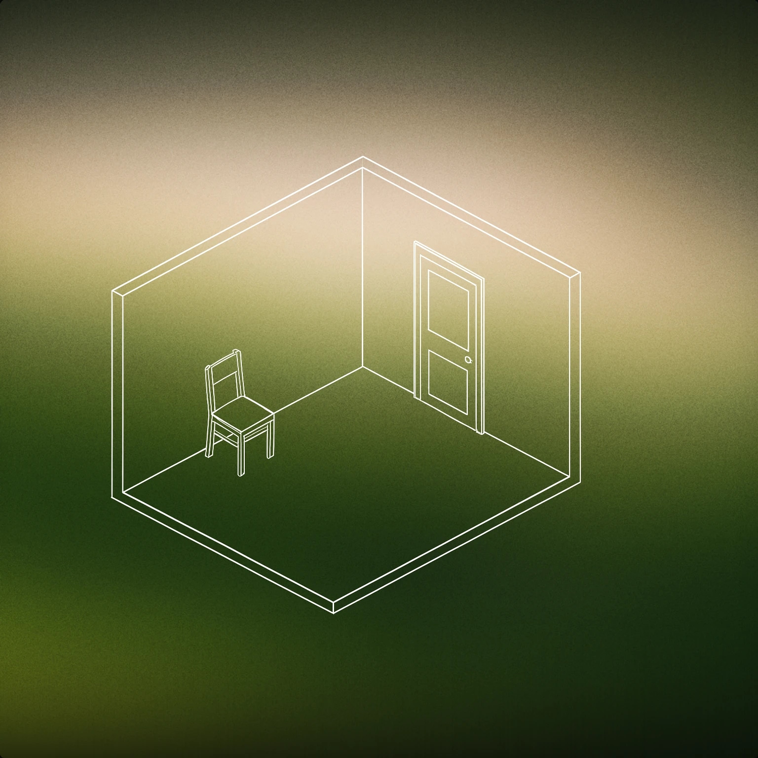 Cover of A simple, unadorned rectangular room with a single closed door and plain furnishing such as one chair for Room Ambience sound effects