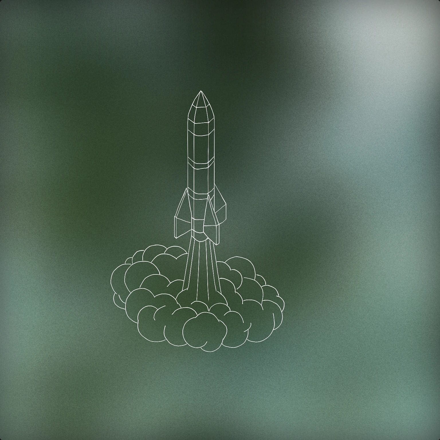 Cover of rocket ascending with a trail of stylized exhaust clouds for Rocket Take Off sound effects