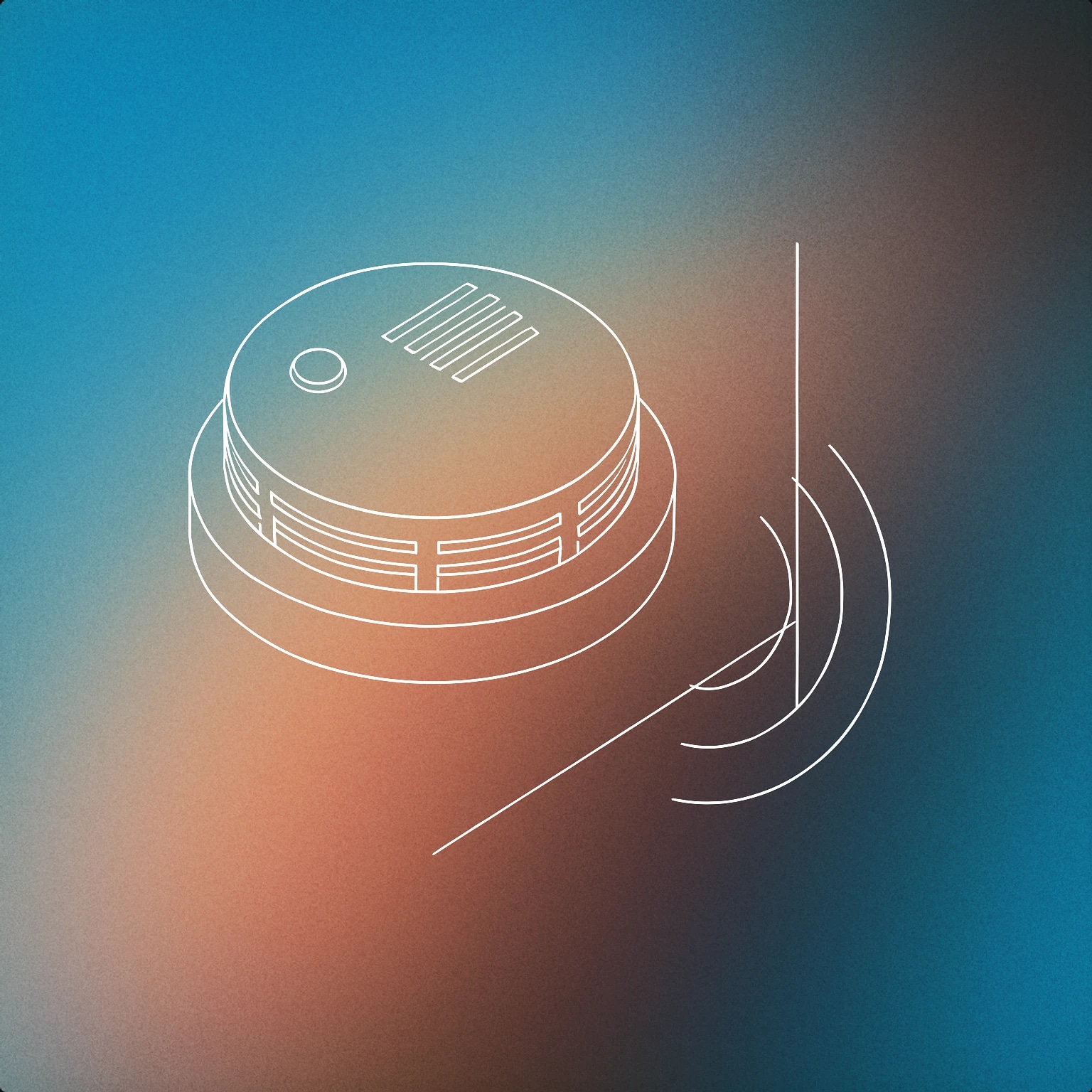 Cover of wall-mounted smoke detector with a single stylized soundwave emanating from it for Smoke Detector Chirp sound effects