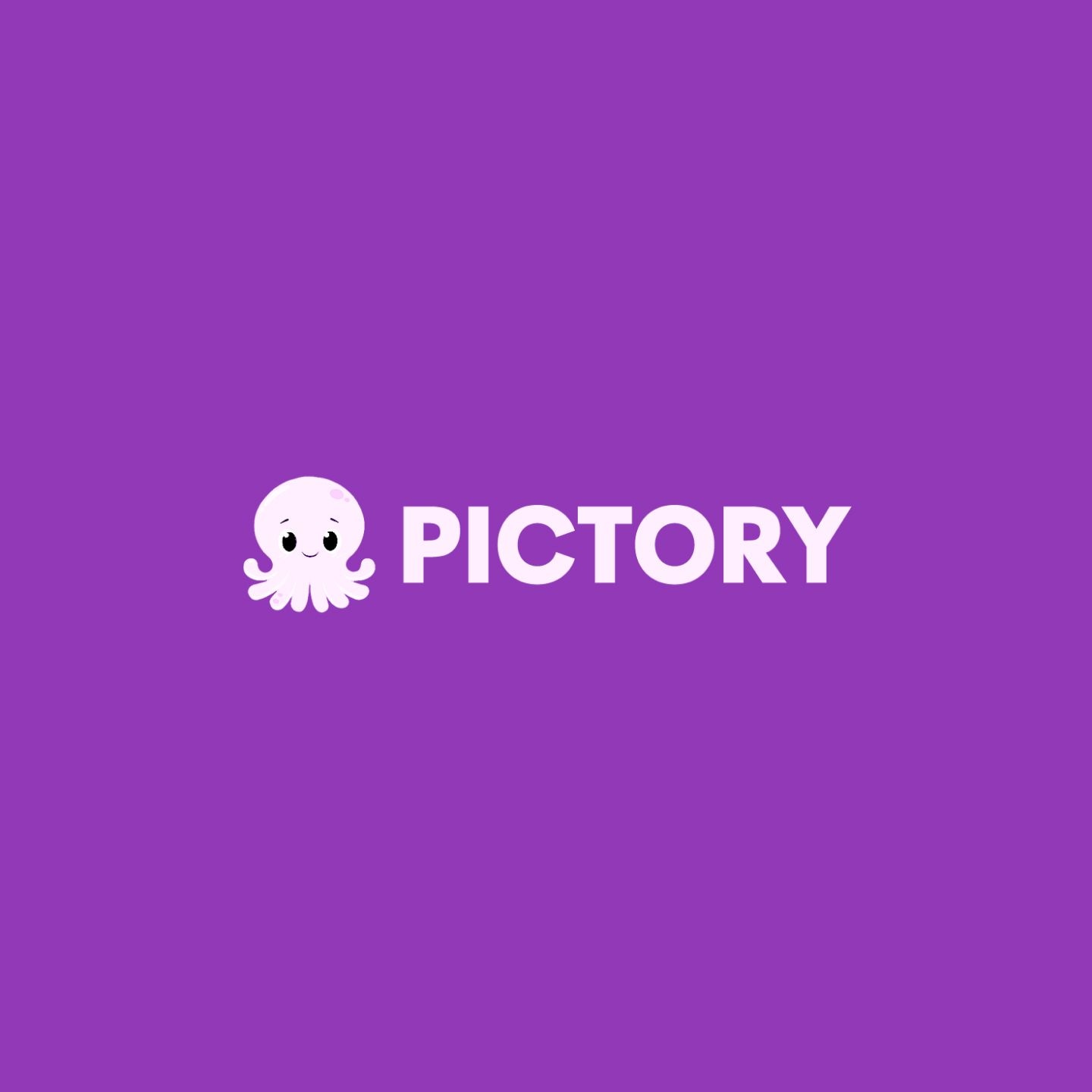 A cute purple octopus mascot next to the word "PICTORY" on a purple background.