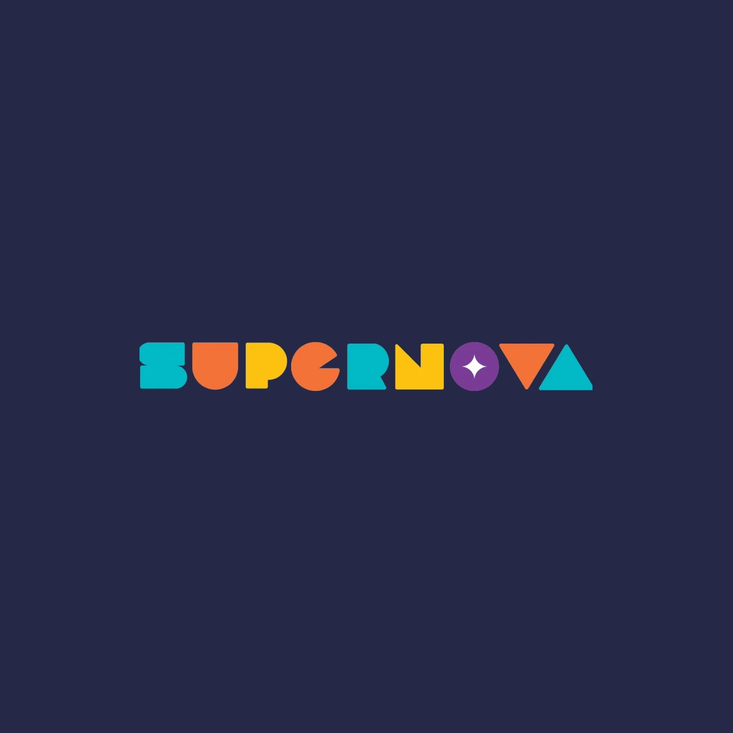 Supernova logo with colorful, stylized letters on a dark background.