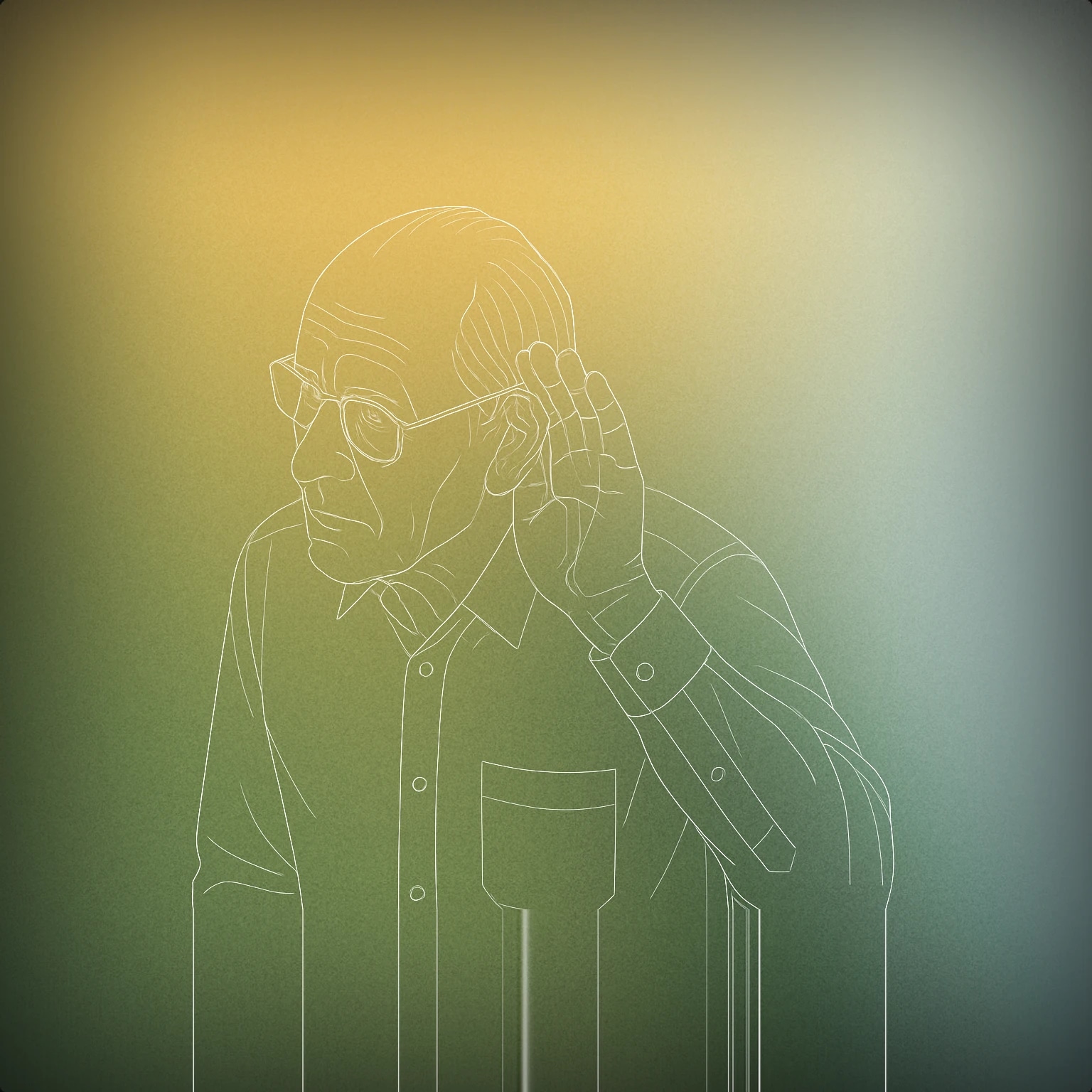 Cover of elderly man listening with a cupped hand to his ear for Elderly male voice library