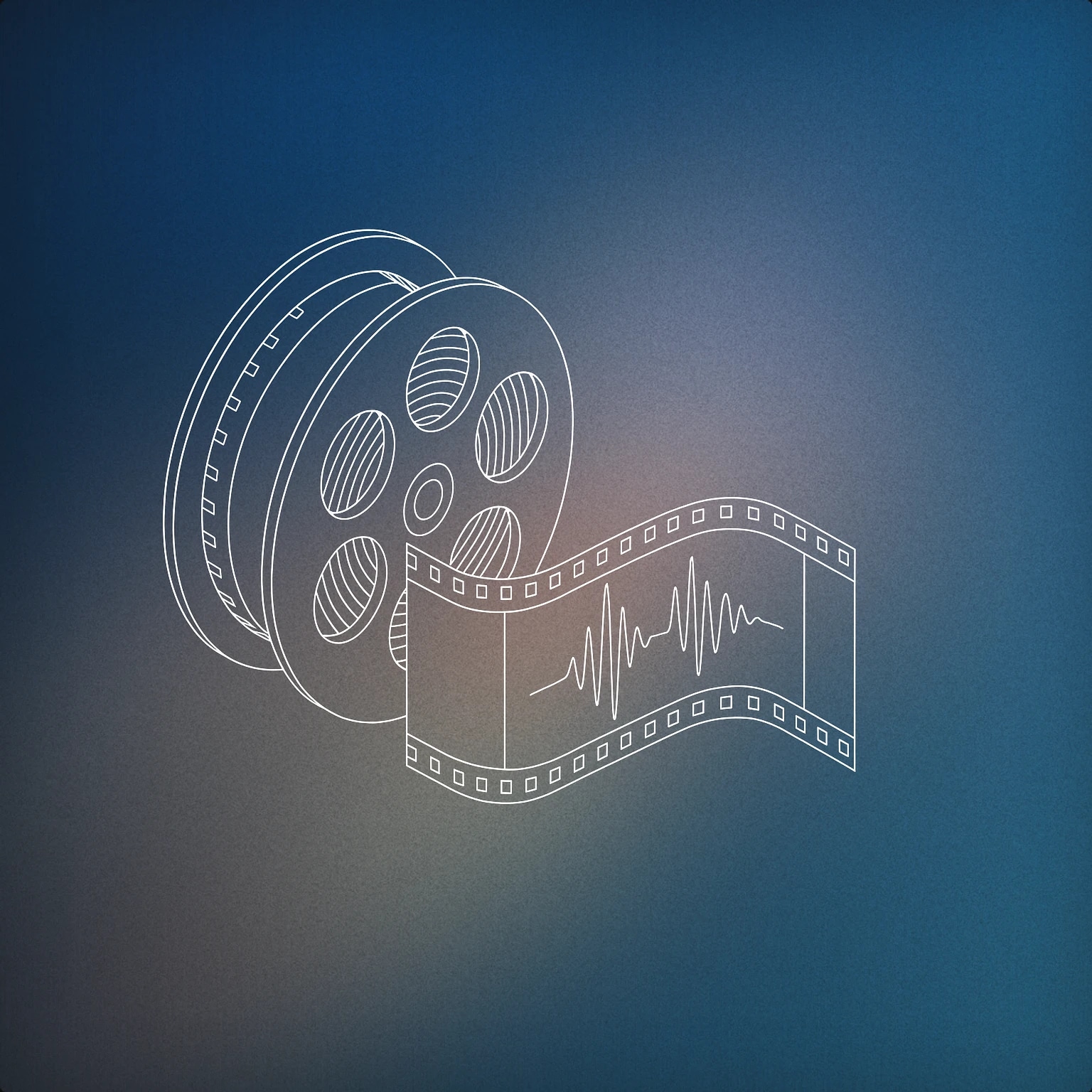 Cover of film reel with an embedded waveform along its strip for Movie sound effects