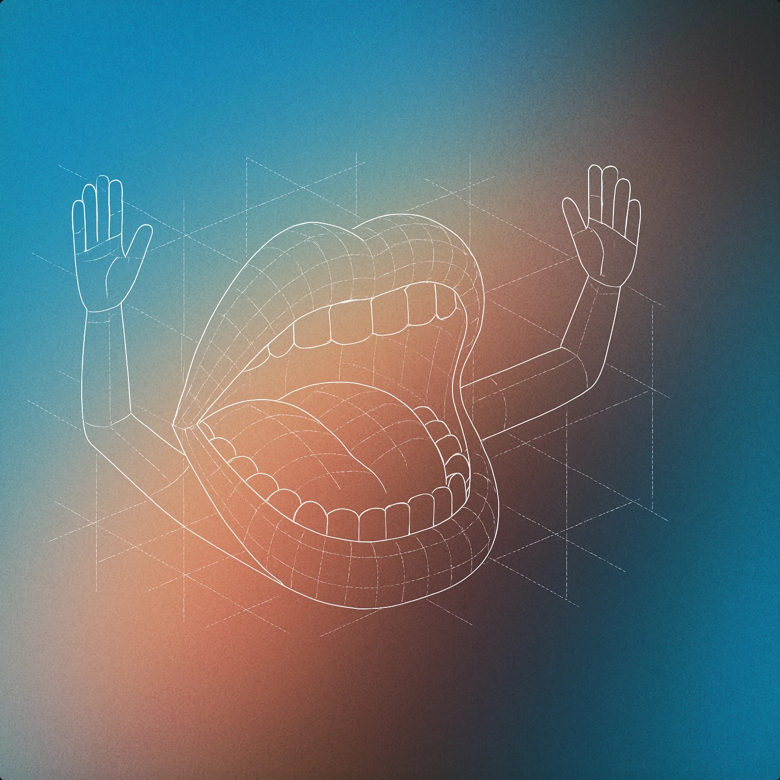 Cover of a large, stylized open mouth with raised arms on either side for Cartoon Crowd Cheers sound effects