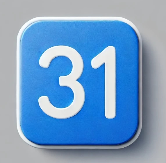 A blue square sign with rounded corners displaying the number 31 in white.