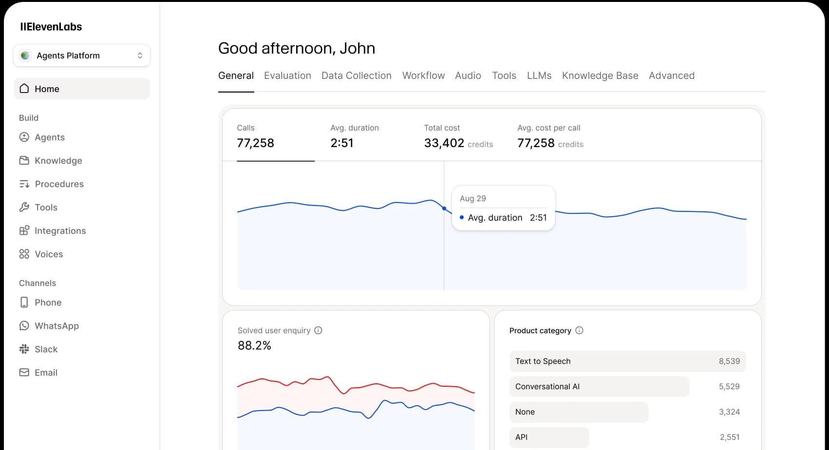 Tracking results UI for Conversational AI Agents platform
