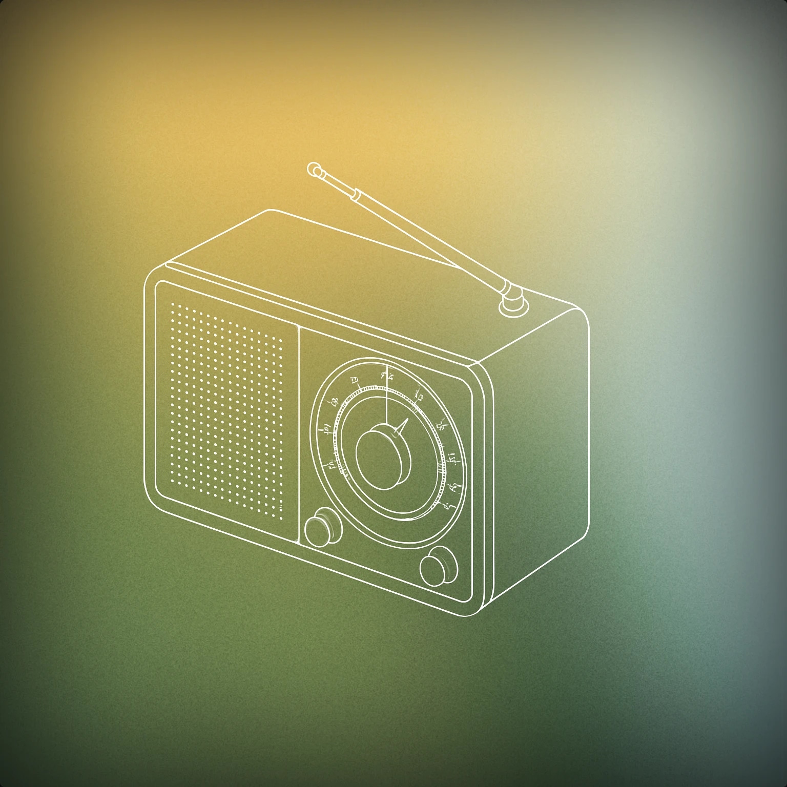 Cover of classic tabletop radio with a prominent tuning dial and antenna for Radio sound effects