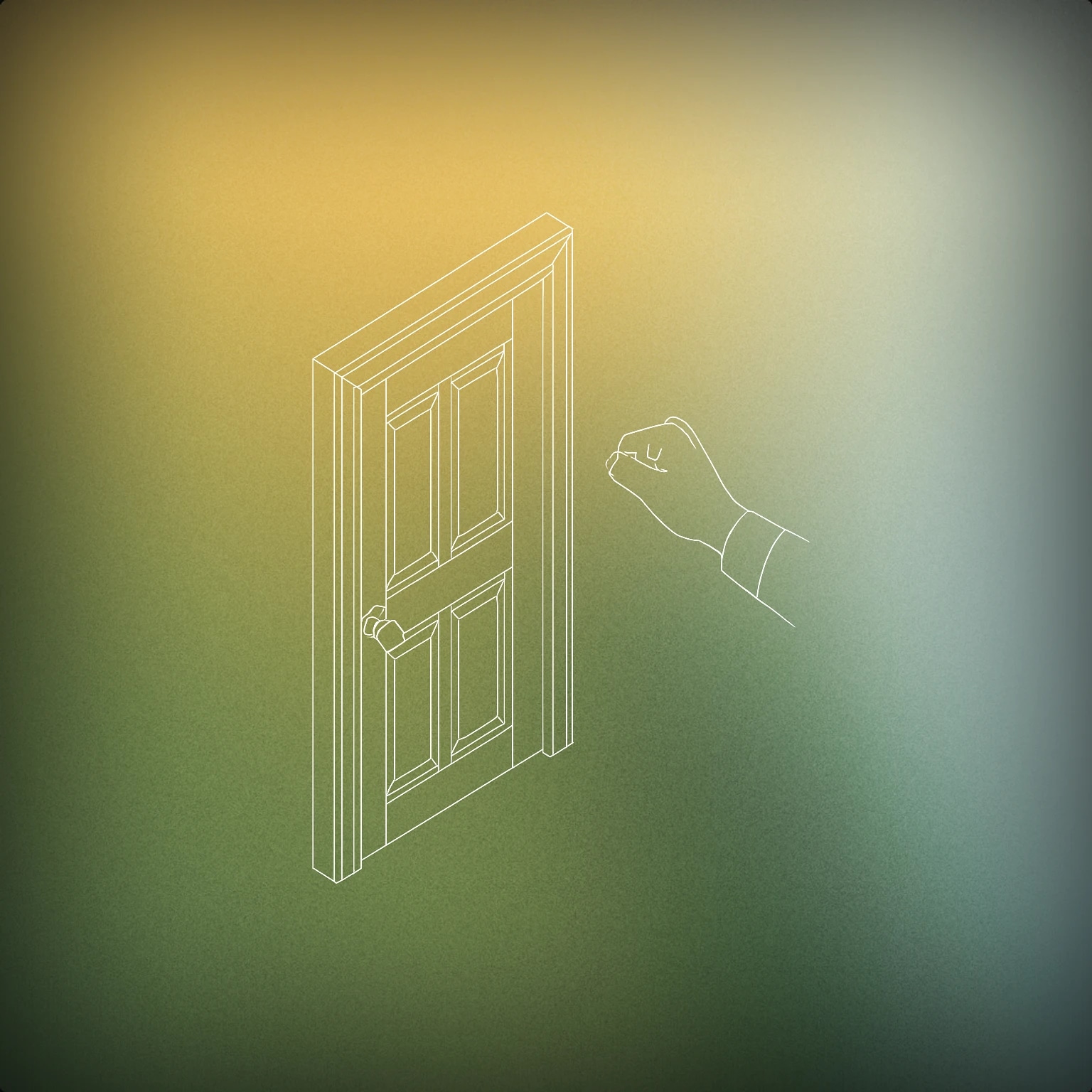 Cover of a classic wooden door with a round doorknob and a hand poised to knock for Door Knock sound effects