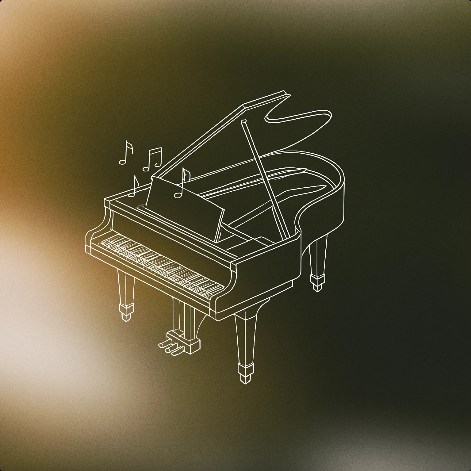 Cover of A single grand piano with its lid half-open and a few delicate musical notes floating above the keys for Soft Music sound effects