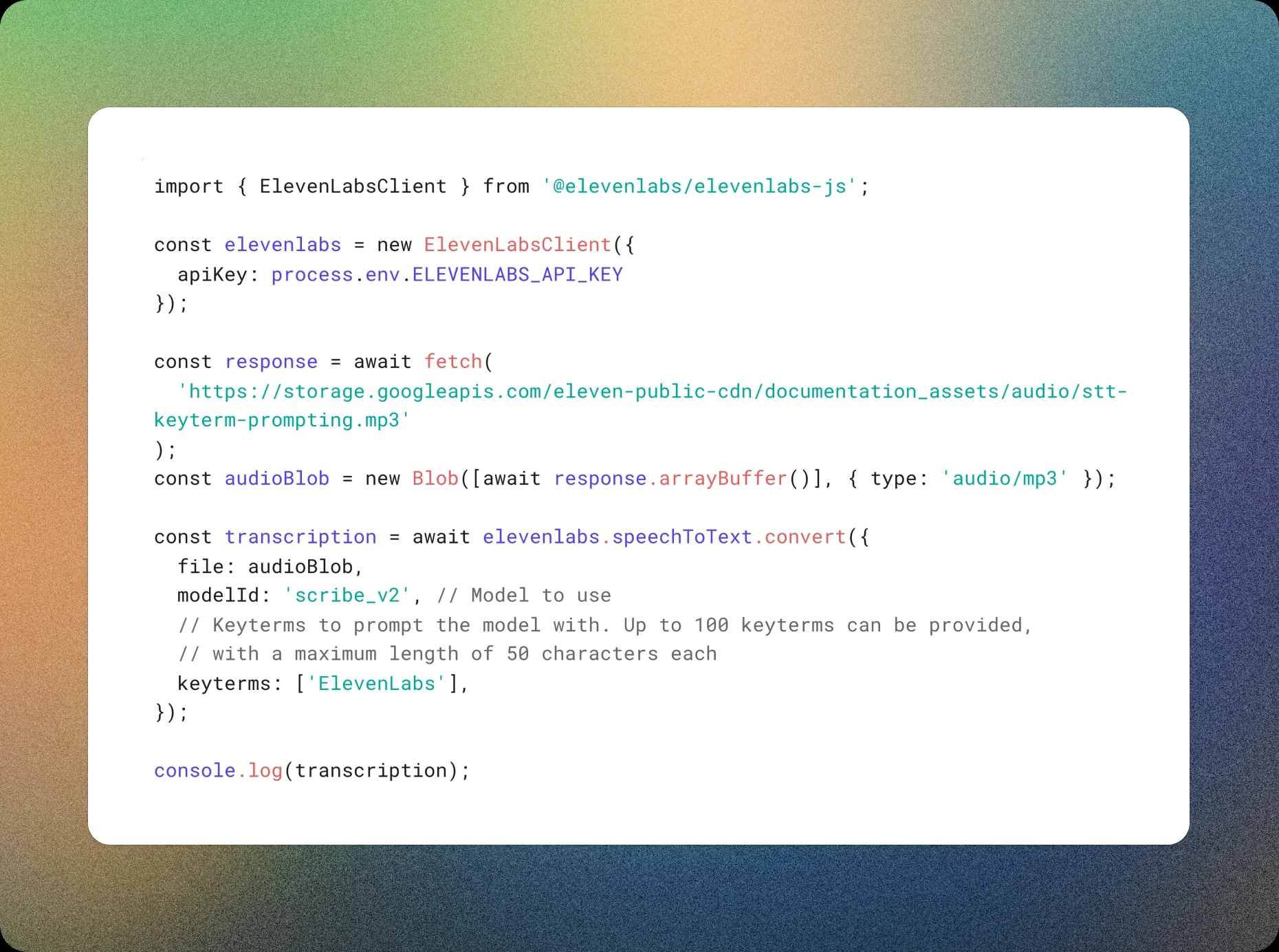 Scribe v2 Keyterm prompting code snippet