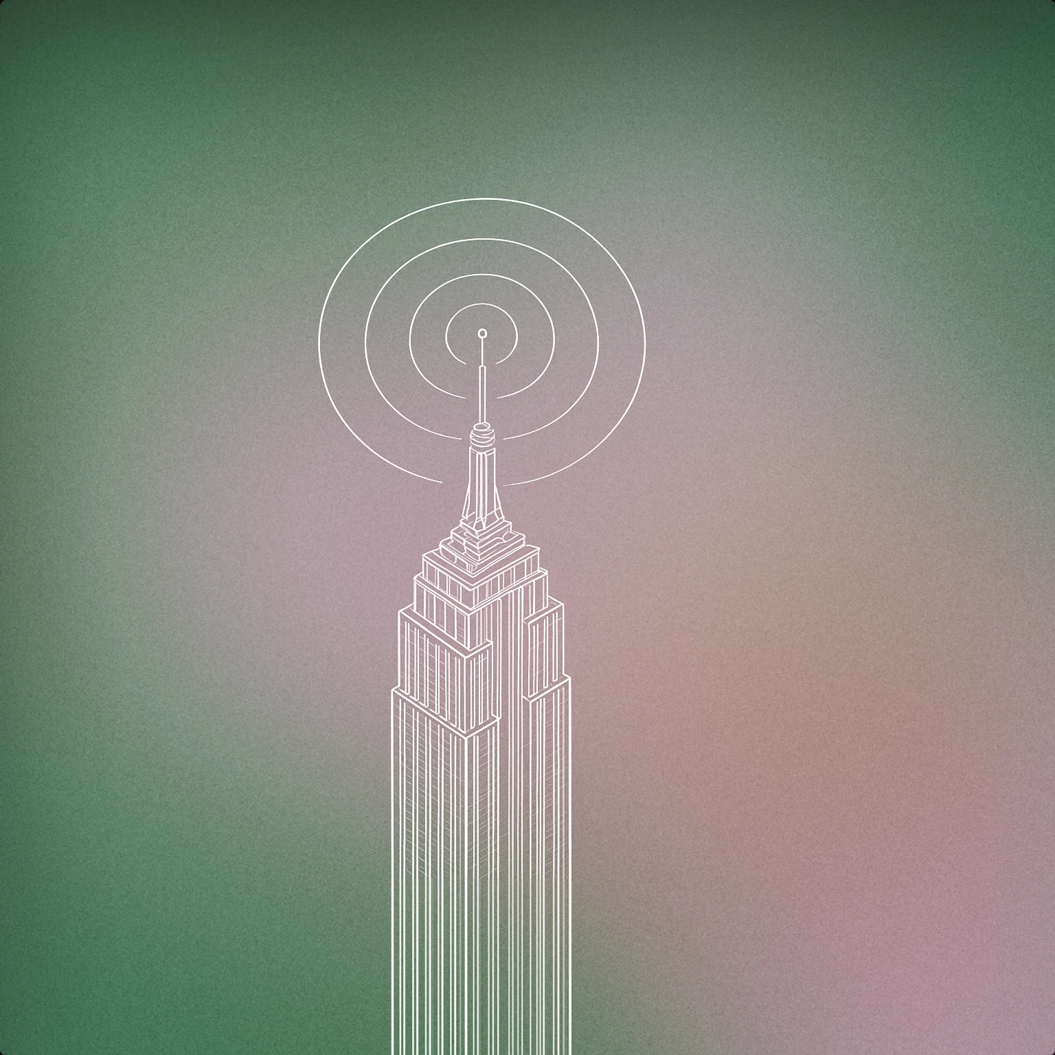 Cover of stylized outline of the Empire State Building with a broadcast antenna on top emitting concentric sound waves for New York sound effects