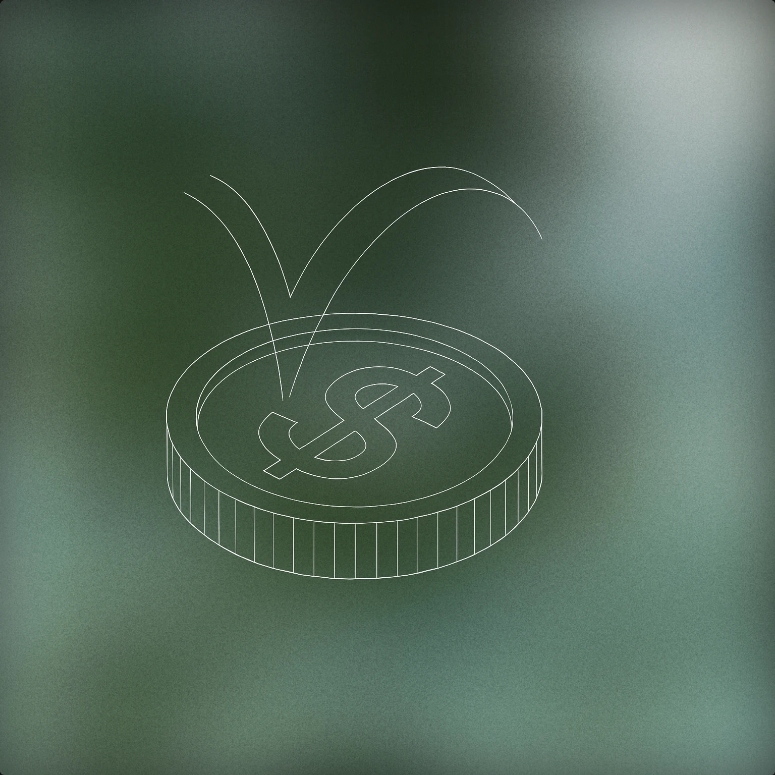 Cover of a single, oversized coin with a stylized motion arc above it to suggest it is being flipped or dropped for Cha ching sound effects