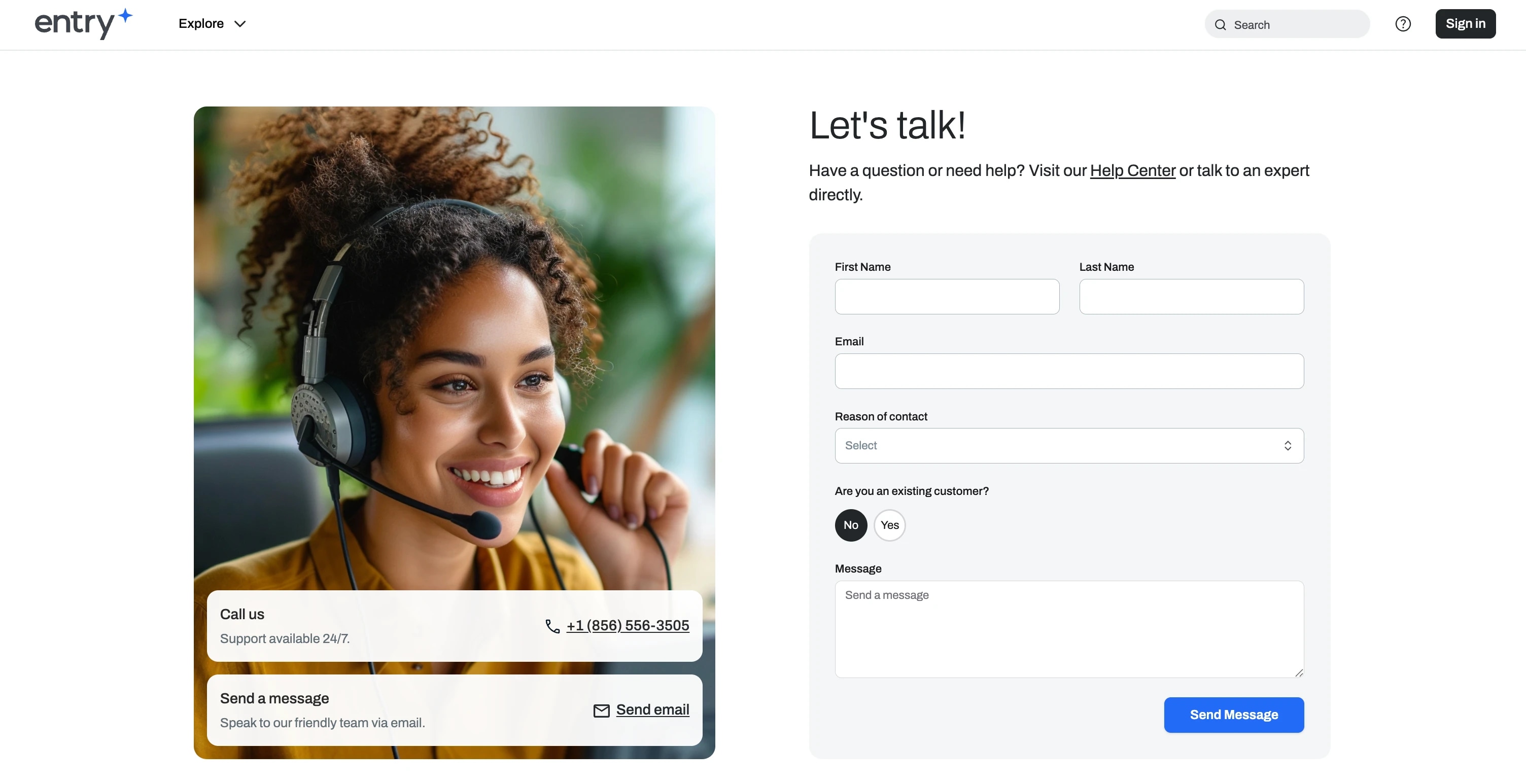 Entry.com contact us page