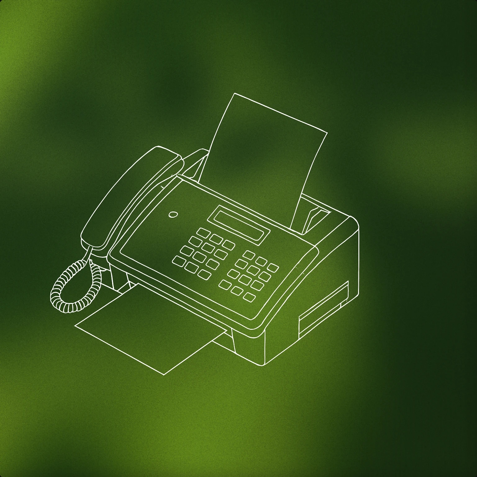 Cover of Fax machine with a sheet of paper halfway through the feeder for Fax sound effects